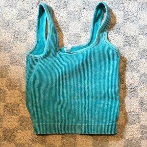Vibrant Teal Ribbed Crop Top